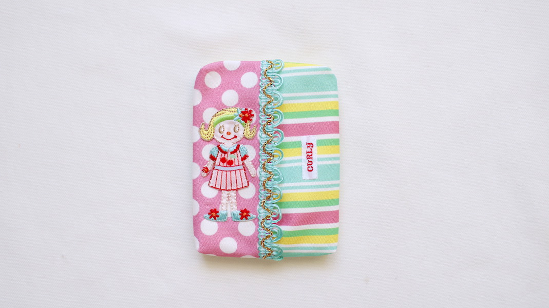 ワッペンティッシュケース☆モニーク/ドット(ピンク) x カラフルボーダー