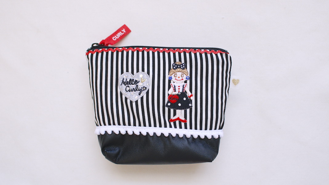 ワッペン付きファスナーポーチ☆エヴィ x ストライプ