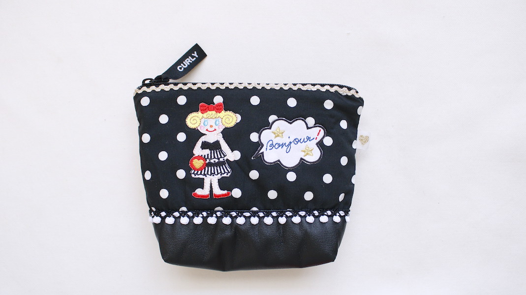 ワッペン付きファスナーポーチ☆いちごちゃん x ドット