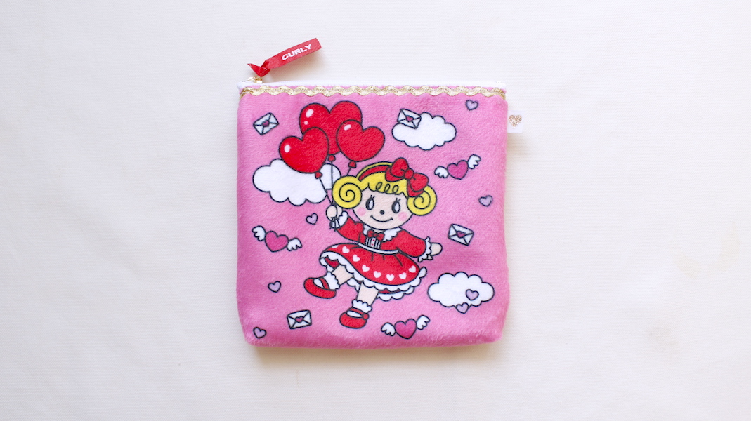 スクエアプリントポーチ☆バルーンいちごちゃん x ピンク