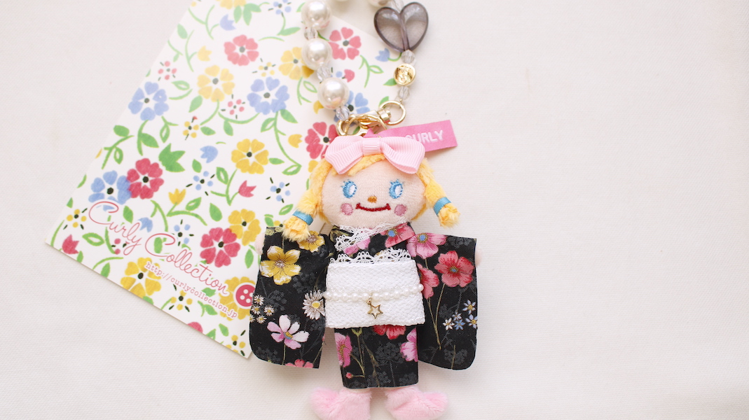 マスコットチャーム☆ピピ x 着物(黒) - カーリーコレクション Curly