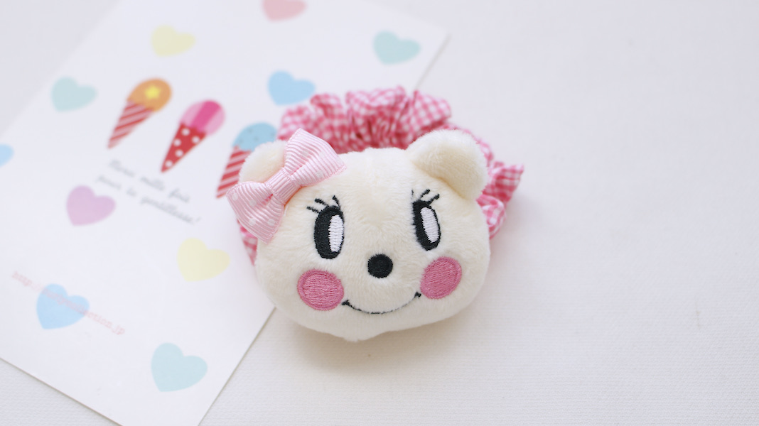 マスコット付きシュシュ☆マフィン x ピンクチェック