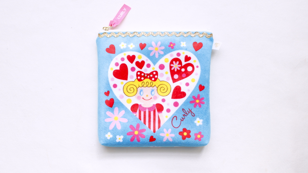 スクエアプリントポーチ☆いちごちゃん x ハート/ブルー