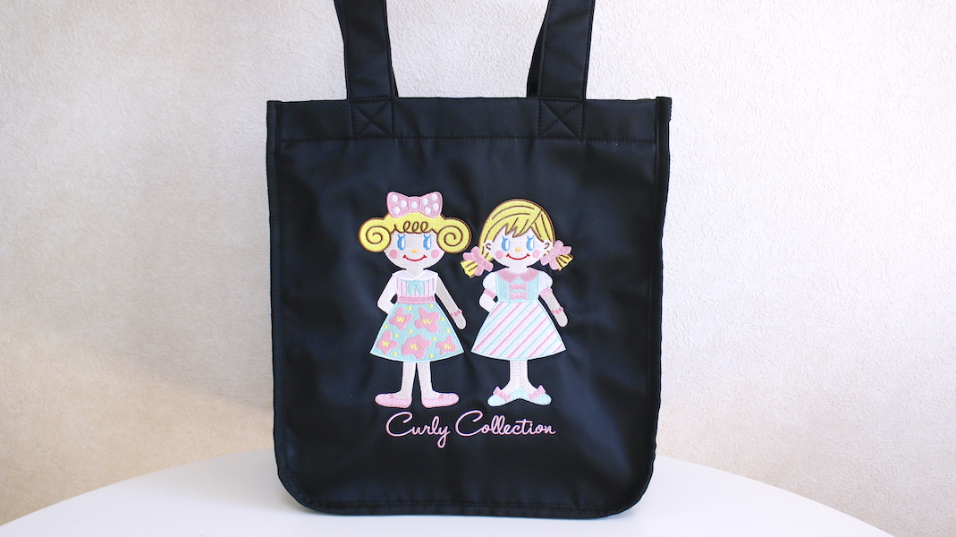 ポケット付き刺繍トートバッグ☆いちごちゃん＆ピピ/ブラック