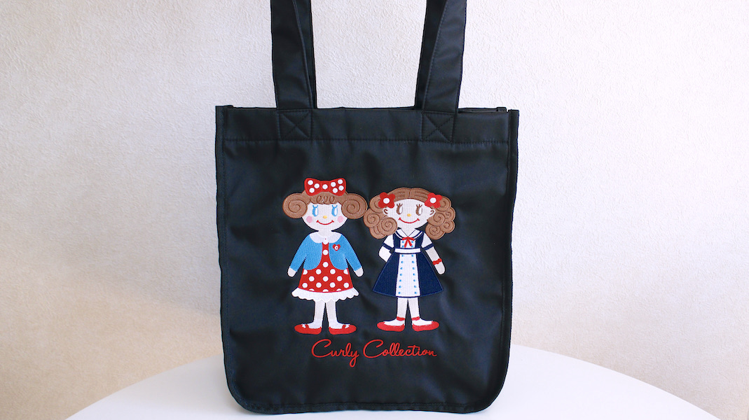 ポケット付き刺繍トートバッグ☆いちごちゃん＆ジンジャー/ブラック