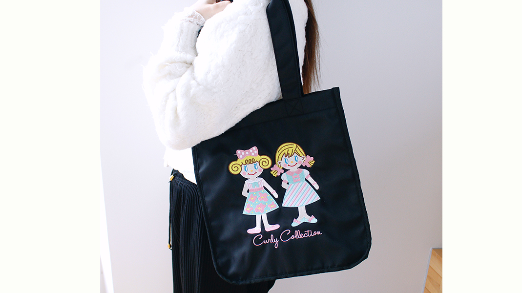 ポケット付き刺繍トートバッグ☆いちごちゃん＆ピピ/ブラック