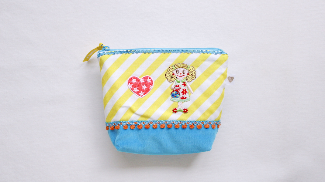 ワッペン付きファスナーポーチ☆ジンジャー＆ハート/ストライプ