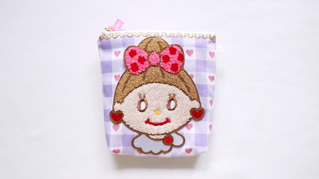 さがらワッペン付きスクエアポーチ☆エヴィ/  ハートチェック(パープル)