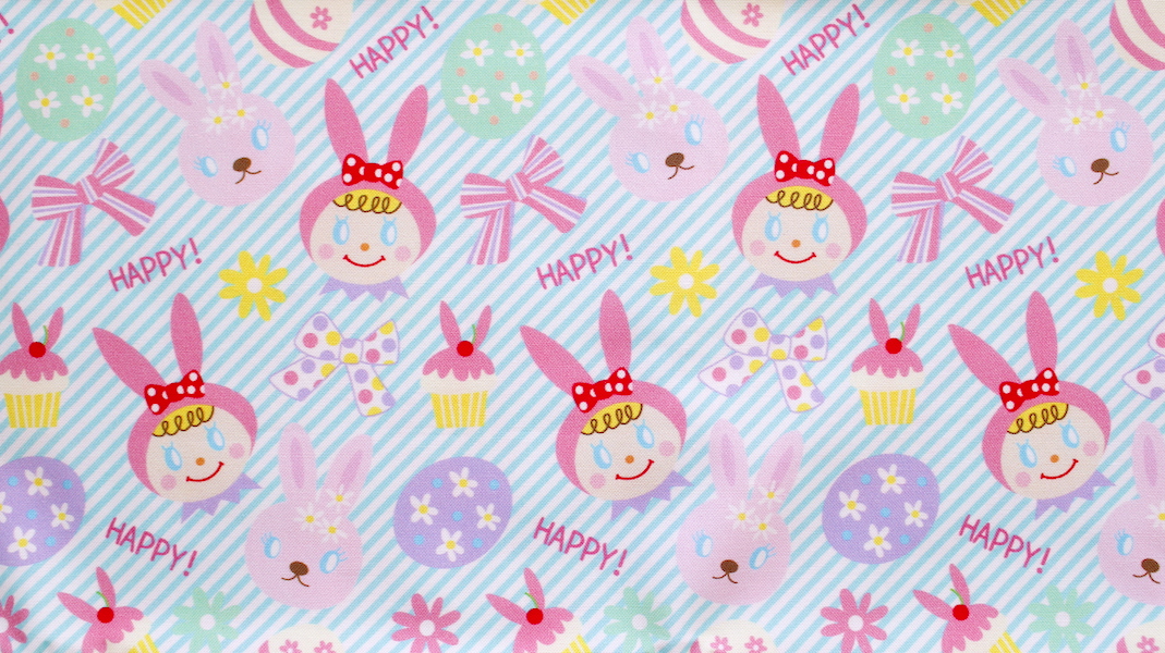 オリジナルファブリック☆バニーいちごちゃん&ローラ／ブルーストライプ