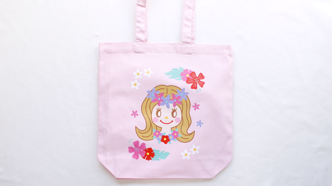 プリントバッグ(M)☆トロピカルガール / ピンク