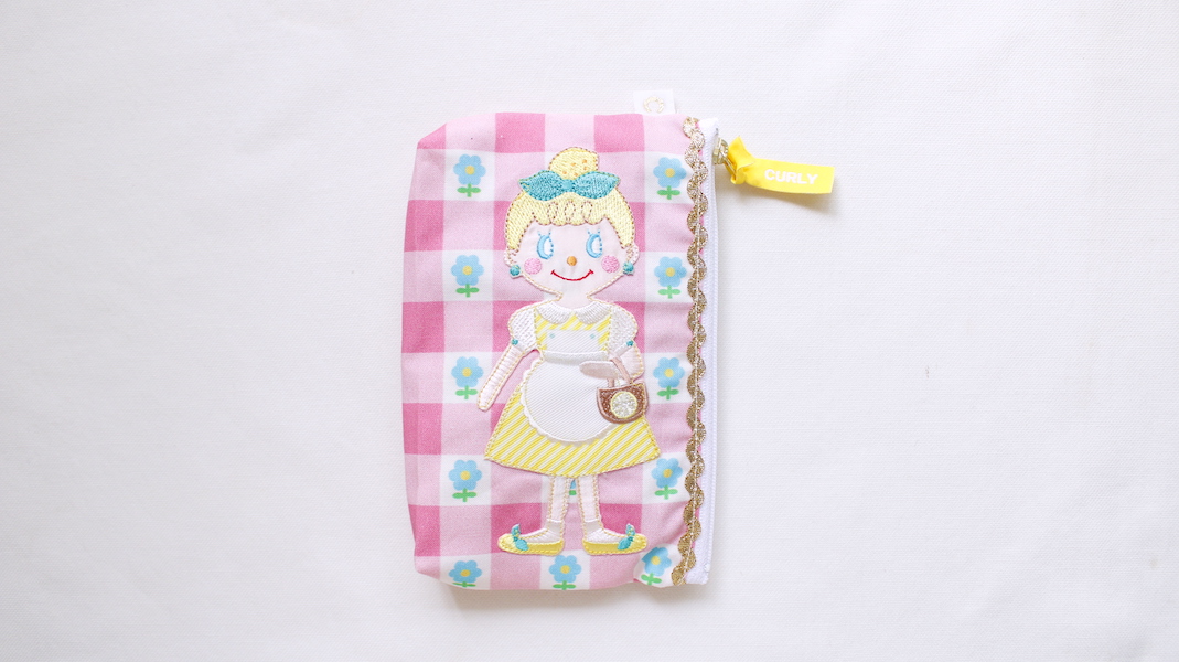 Lemon Cake☆縦長ワッペンポーチ☆レモンケーキ/フラワー(ピンク)