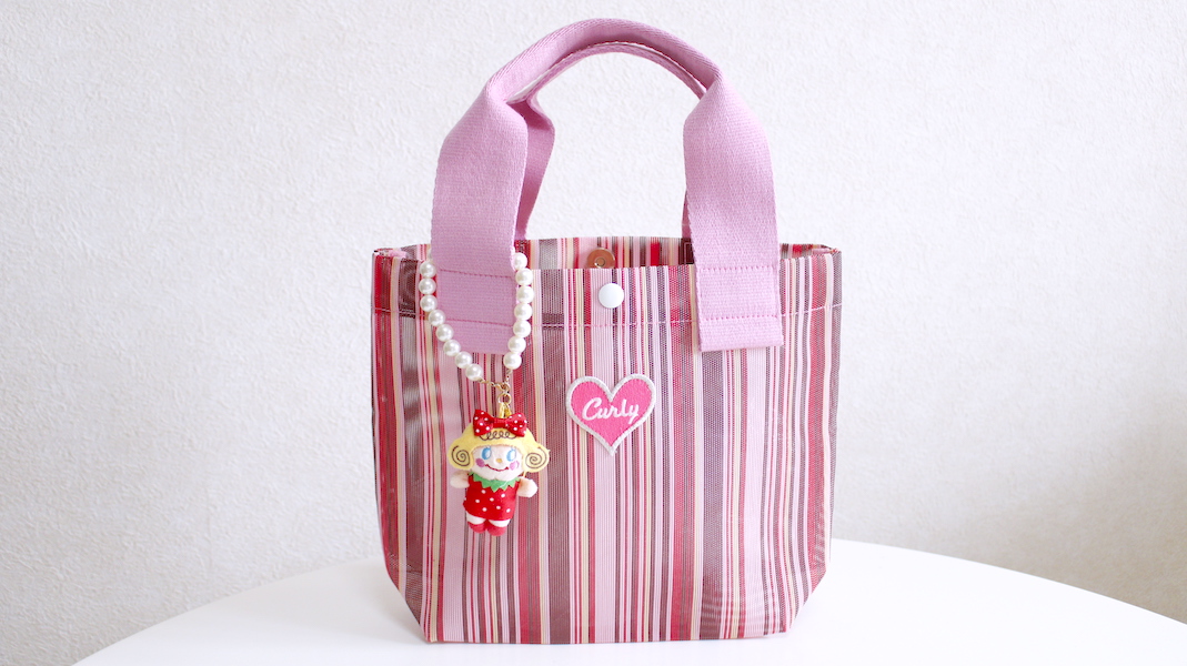 マスコット付きメッシュバッグ☆ピンク x ミニいちごちゃん