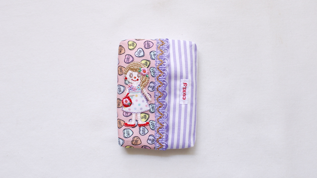 ワッペンティッシュケース☆トロピカルガール/ハート x ストライプ
