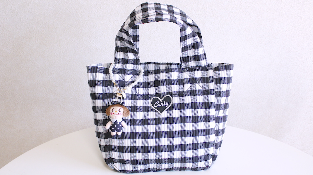 ミニマスコット付きチェックプリントトート☆ブラック