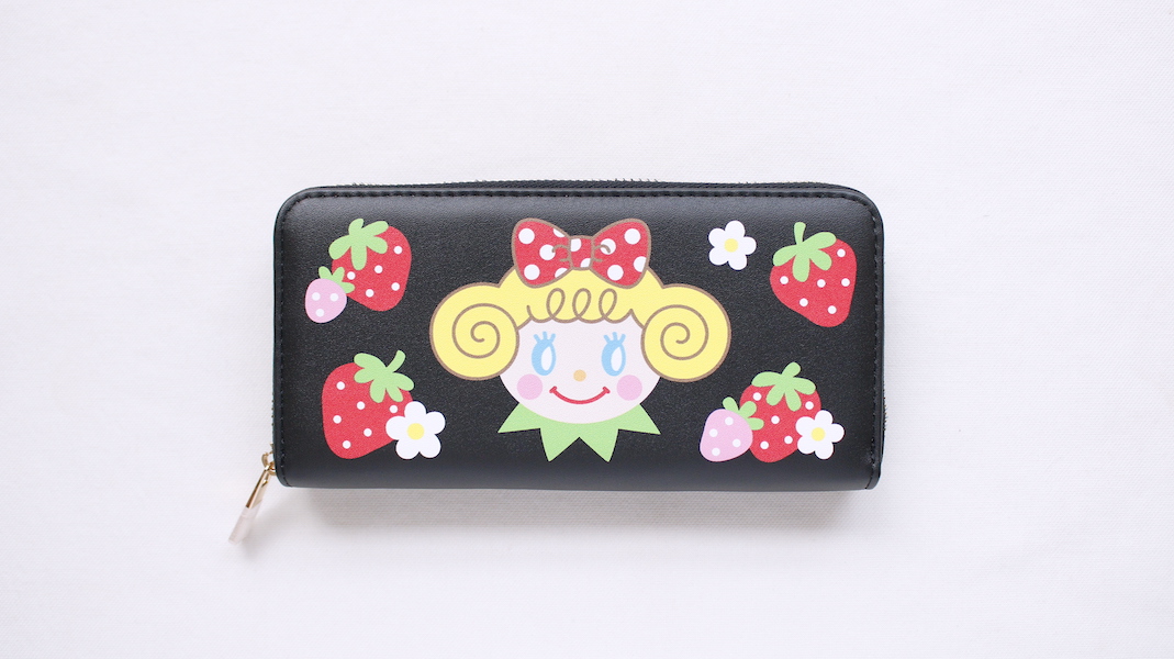 ラウンドファスナー長財布☆いちごちゃん x ブラック