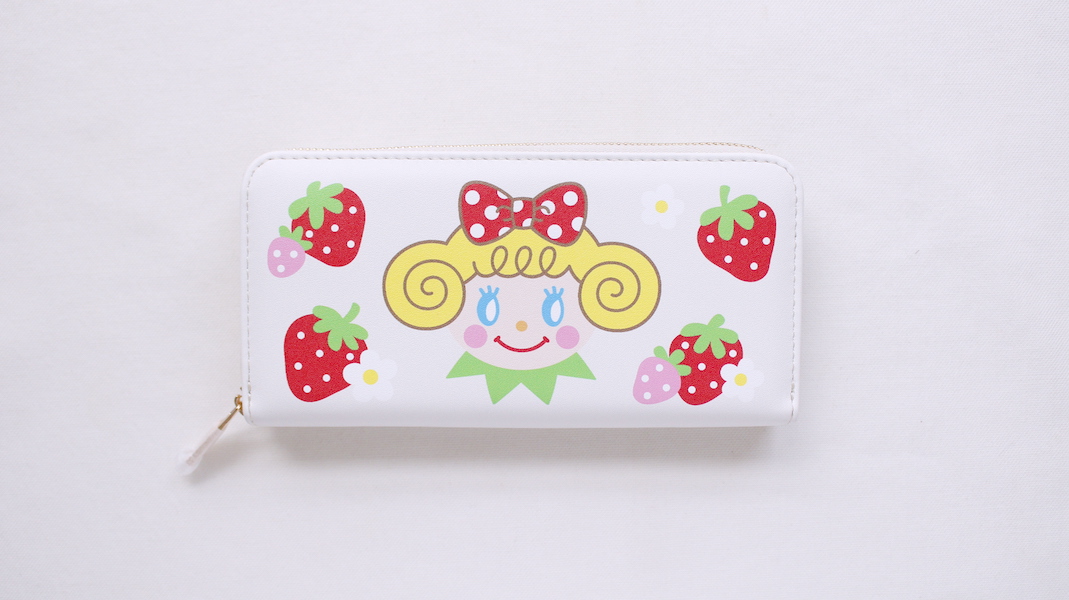 ラウンドファスナー長財布☆いちごちゃん x ホワイト