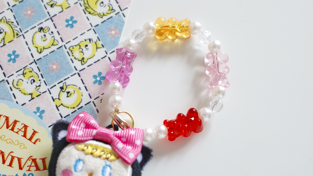 マスコット付きビーズストラップ☆キャットいちごちゃん x ベア