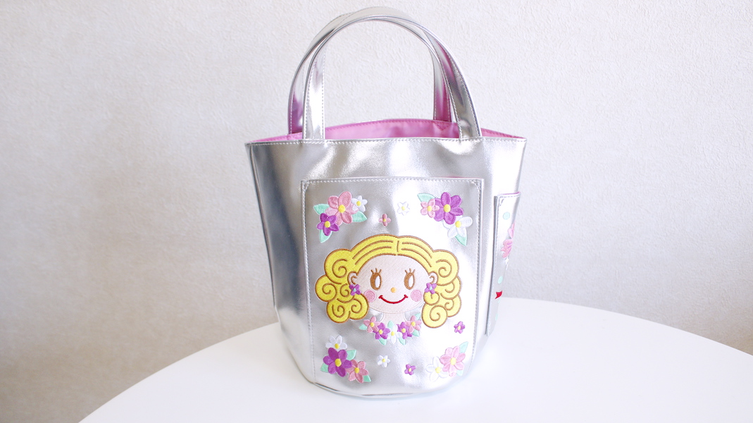 刺繍ポケット付き合皮トートバッグ☆ジンジャー/シルバー