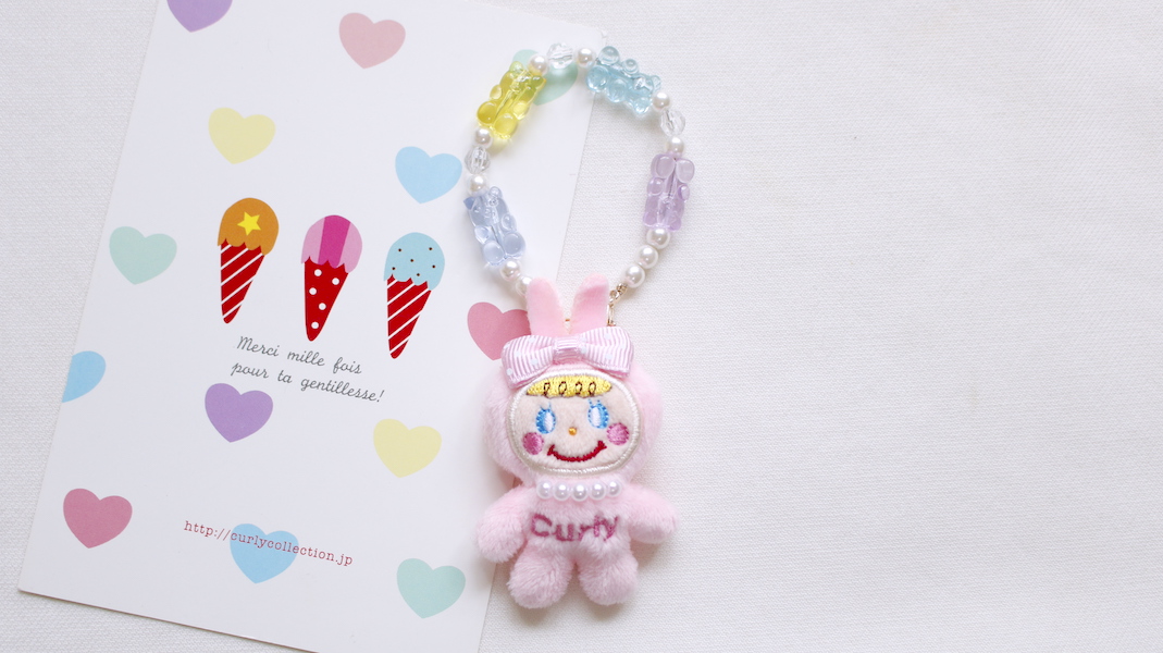 マスコット付きビーズストラップ☆バニーいちごちゃん x ベア(ブルー)