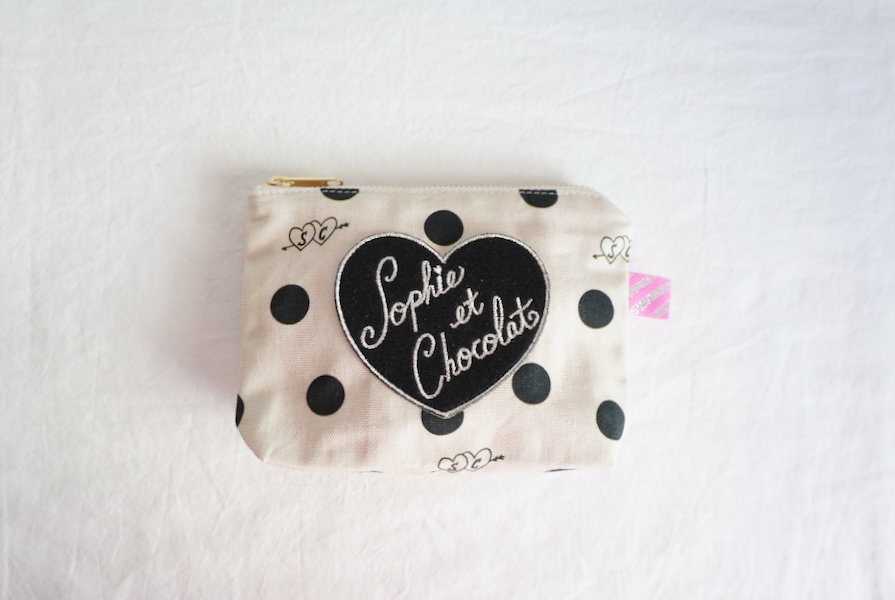 Sophie et Chocolat☆Pouch-S/POLKA DOT-beige x black