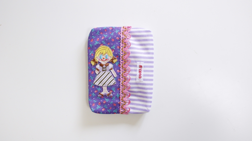 ワッペンティッシュケース☆ピピ/ パープルフラワー x ボーダー