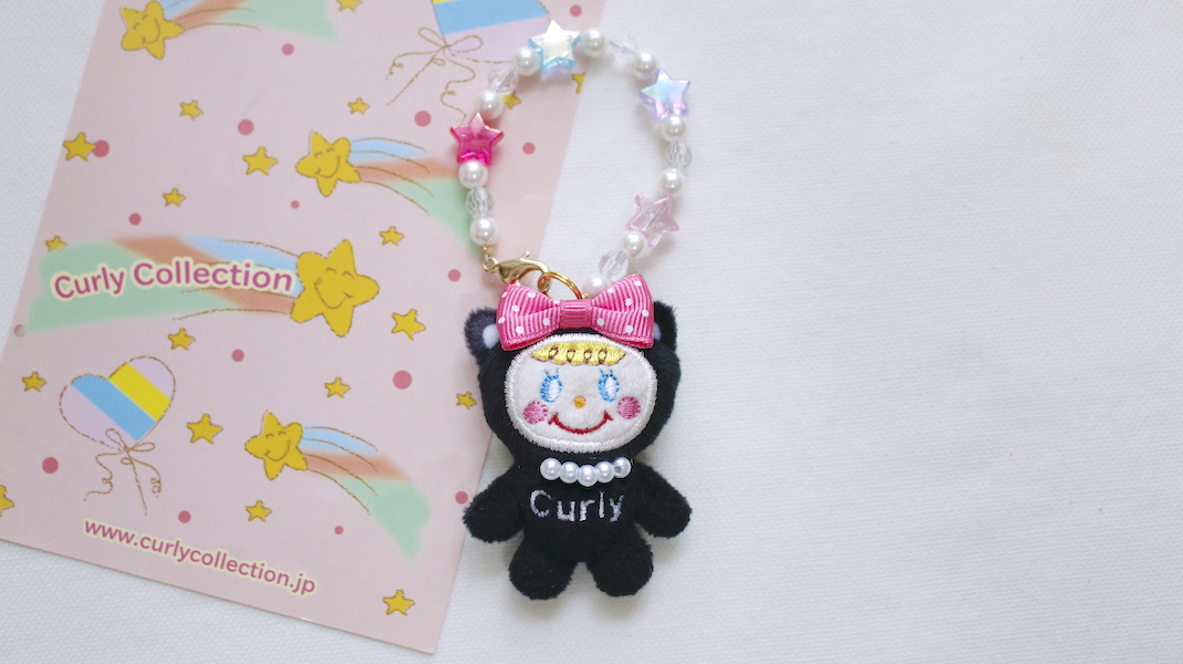 マスコット付きビーズストラップ☆キャットいちごちゃん(リボンピンク) x スター