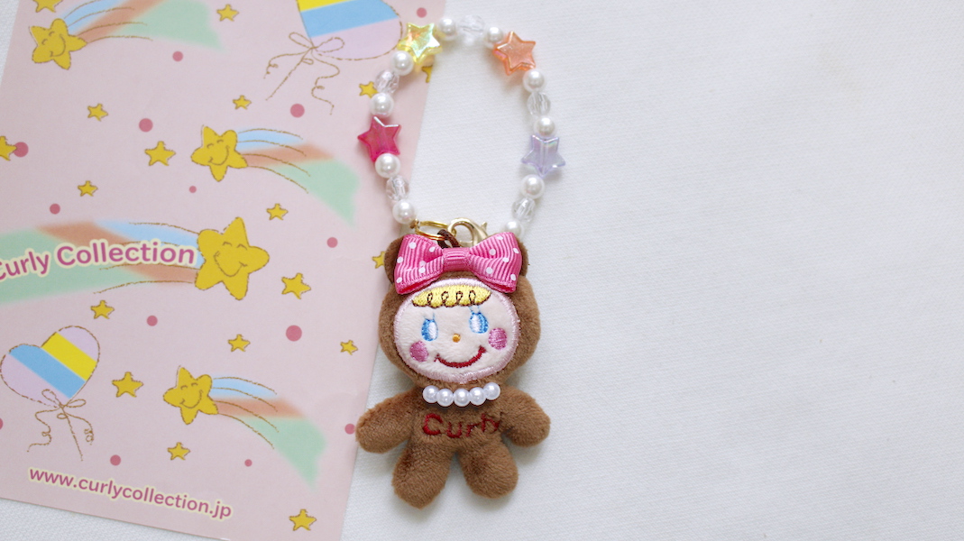 マスコット付きビーズストラップ☆ベアいちごちゃん(リボンピンク) x スター