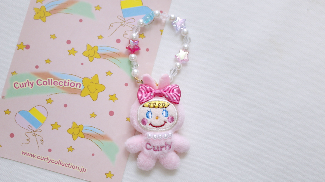 マスコット付きビーズストラップ☆バニーいちごちゃん(リボンピンク) x スター
