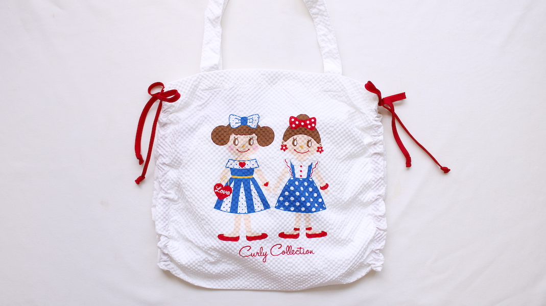 サイドリボンプリントトート☆いちごちゃん＆エヴィ(ワンピース:ブルー)