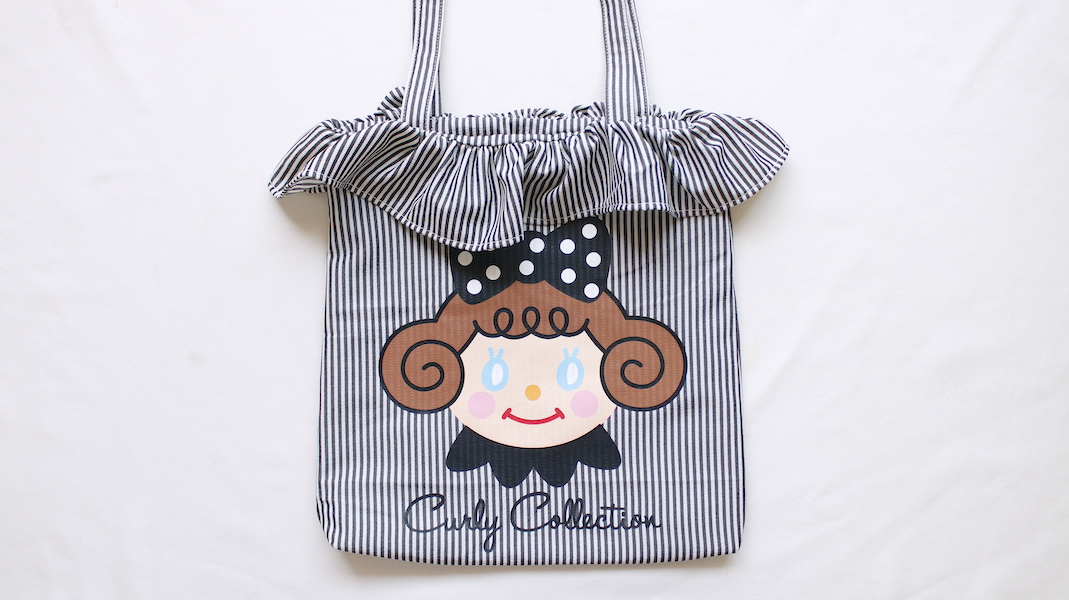 フリルプリントトート☆いちごちゃん (モノトーン)