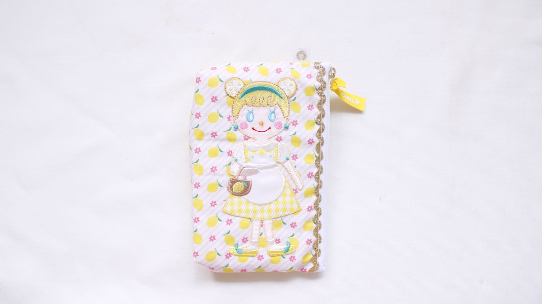 Lemon Cake☆縦長ワッペンポーチ☆レモンクッキー/レモンストライプ