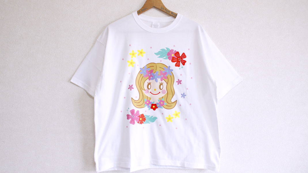 ビッグシルエットオリジナルTシャツ☆プルメリア x ホワイト