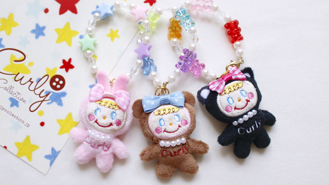 マスコット付きビーズストラップ☆キャットいちごちゃん x ベア