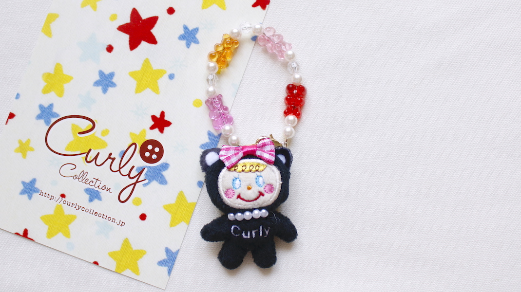マスコット付きビーズストラップ☆キャットいちごちゃん x ベア