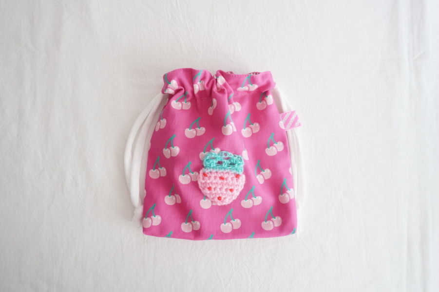 Sophie et Chocolat☆巾着/Pink strawberry × cherries
