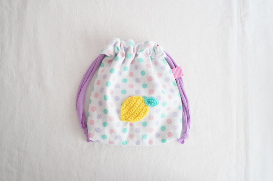 Sophie et Chocolat☆巾着/ Lemon × polka dots