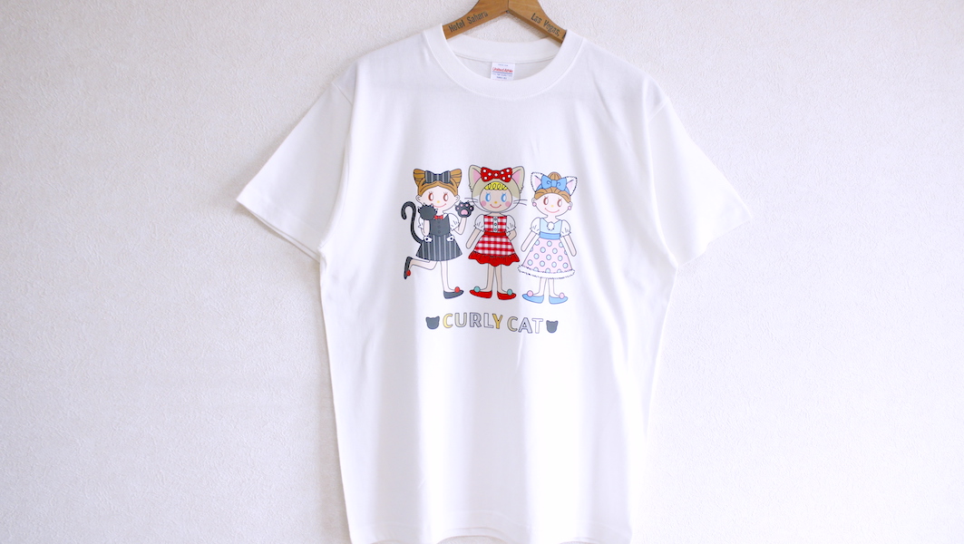 オリジナルTシャツ☆キャットガールズ(メグ・いちご・エヴィ) x バニラホワイト(M)