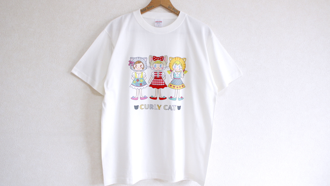 オリジナルTシャツ☆キャットガールズ(ジュジュ・いちご・ピピ) x バニラホワイト(M)