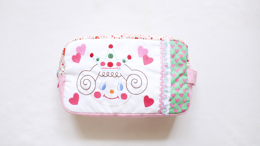 BOX型刺繍ビッグポーチ☆プリンセスいちごちゃん/ピンク