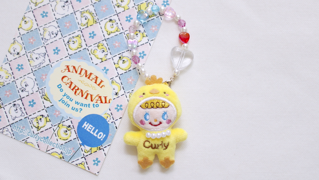 マスコット付きビーズストラップ☆ひよこいちごちゃん x ハート