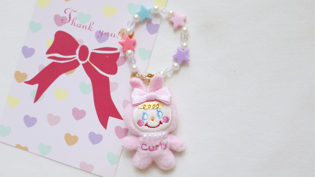 マスコット付きビーズストラップ☆バニーいちごちゃん x スター(パステル)