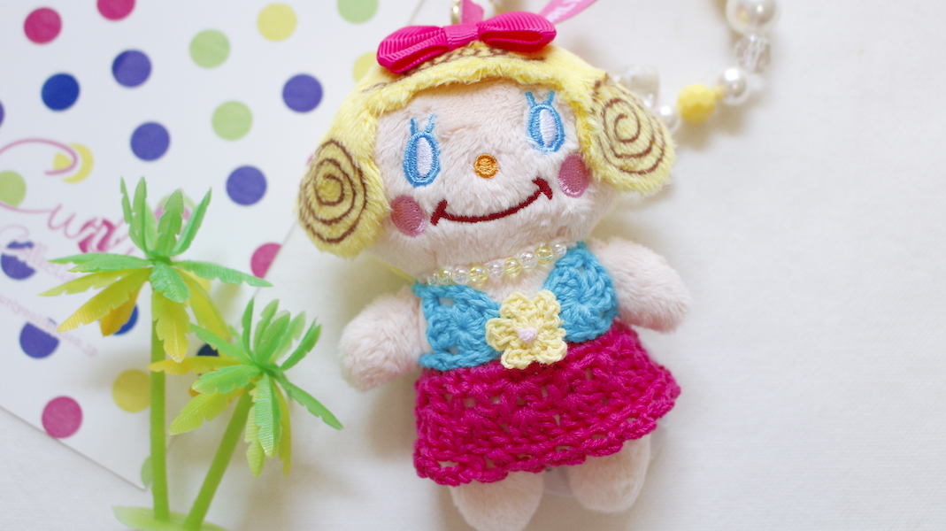 美品　レア　カーリーコレクション　マスコットチャーム　象　PONI ぬいぐるみ いちごちゃんぬいぐるみチャーム☆水着(スカート:ピンク