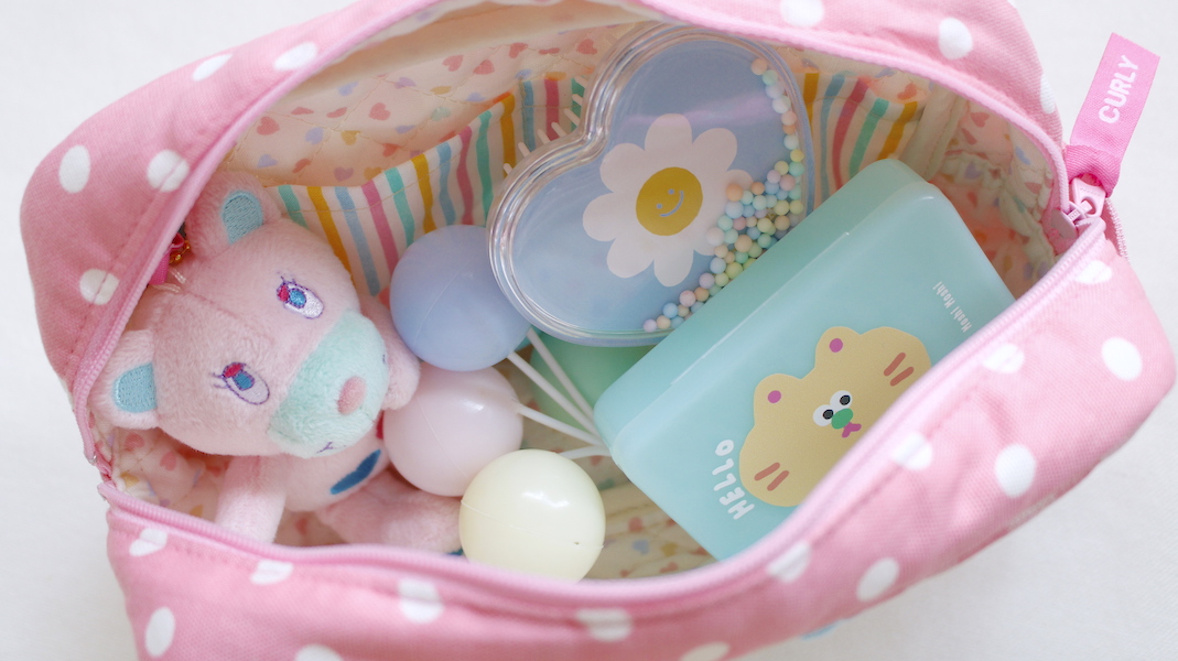 BOX型刺繍ポーチ(S)☆いちごちゃん(merci) x ピンク - カーリー