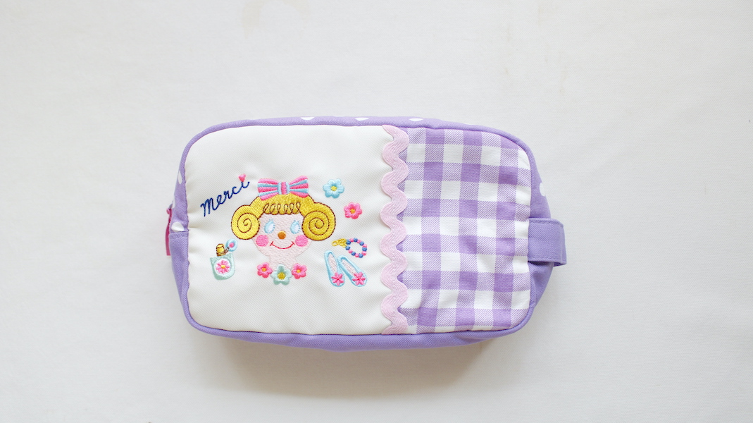 BOX型刺繍ポーチ(S)☆いちごちゃん(merci) x パープル