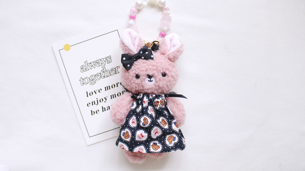 nounours et lapins☆ぬいぐるみチャーム☆rose (ワンピ：ブラック)