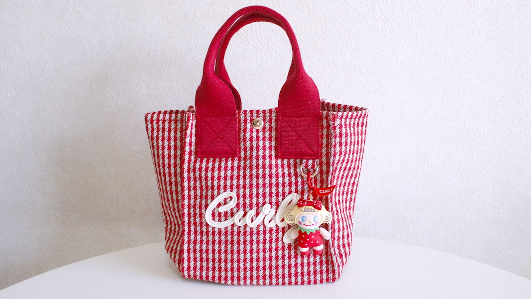 マスコットチャーム付きミニトートバッグ(Curly)☆レッド x いちごちゃん(カラビナ:ミニレッド)
