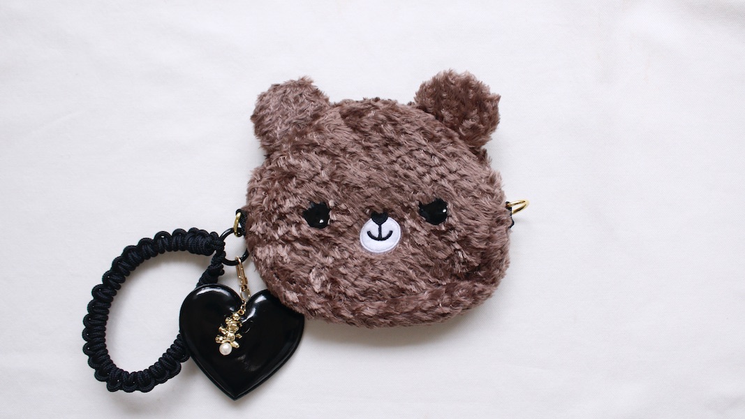 nounours et lapins☆ハンドル付きもこもこポーチ☆marron(マロン)