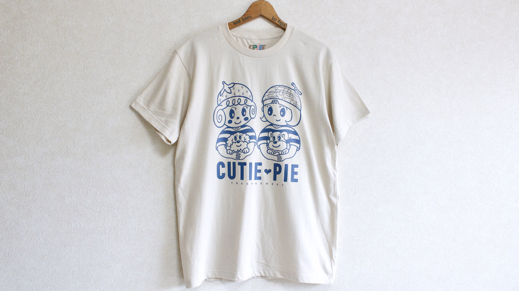 CUTIE PIE☆オリジナルTシャツ☆いちごちゃん＆メロン(ブルー) x ライトベージュ