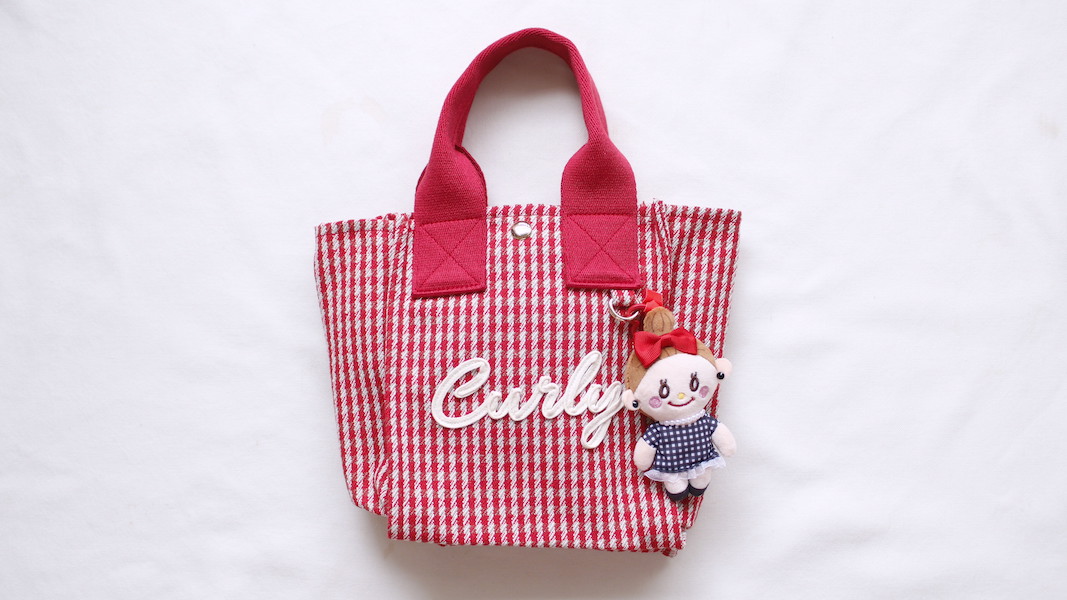 マスコットチャーム付きミニトートバッグ(Curly)☆レッド x エヴィ