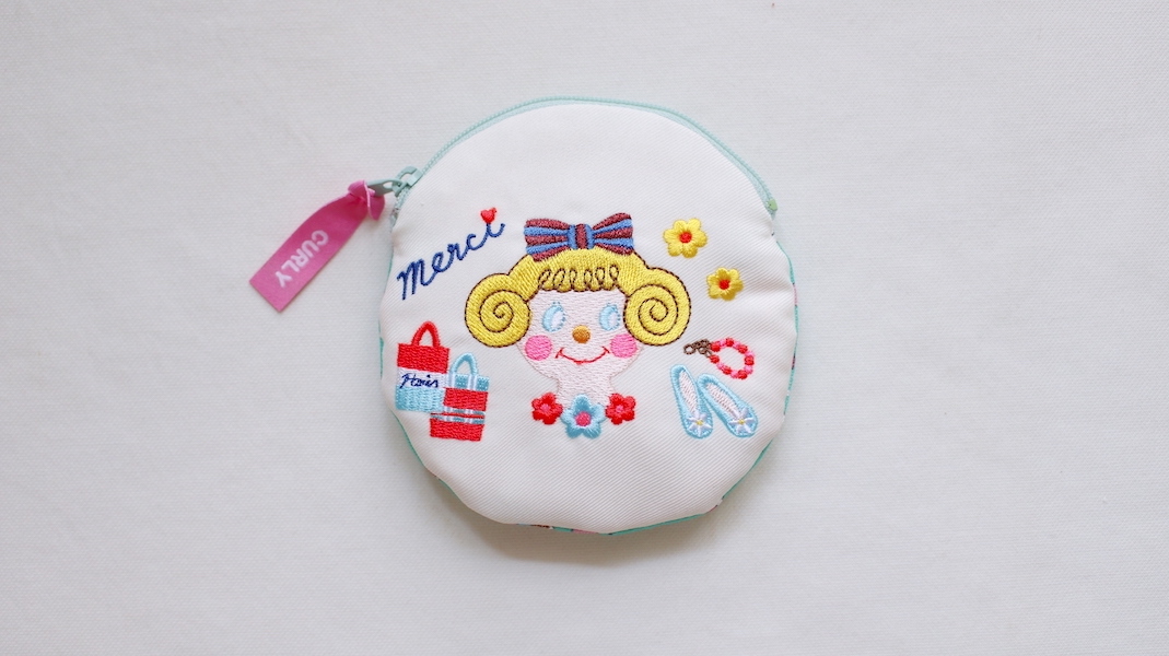 刺繍サークルポーチ☆PARISいちごちゃん/ファスナー:ミント